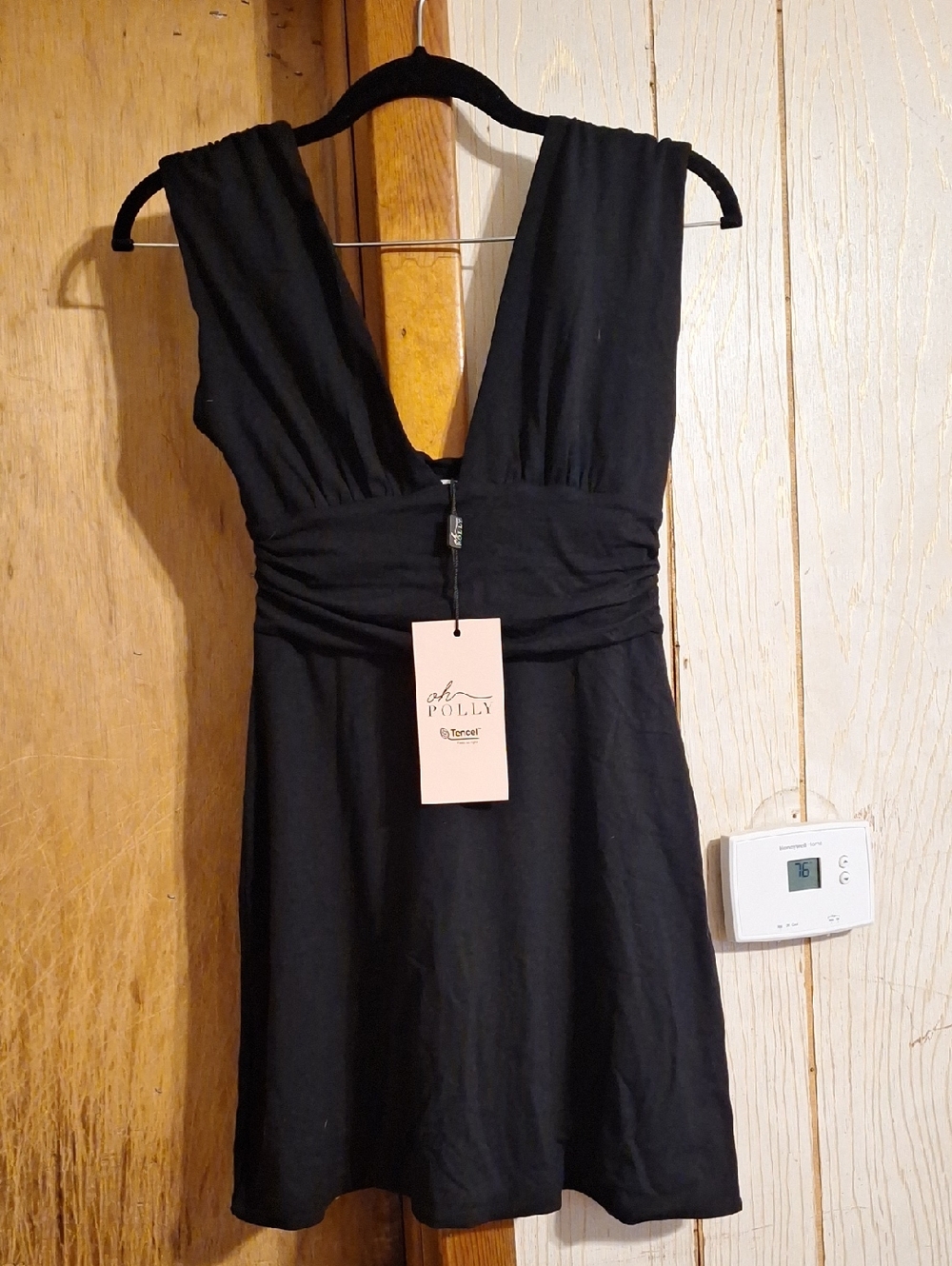 Oh Polly Black Deep V-Waist Ruched Mini Dress